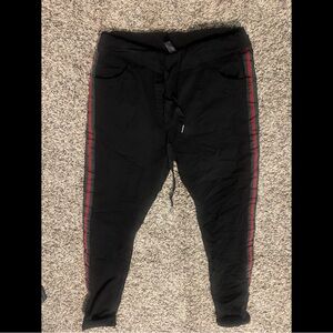 Venti6 Black Joggers with Red and Green Stripe